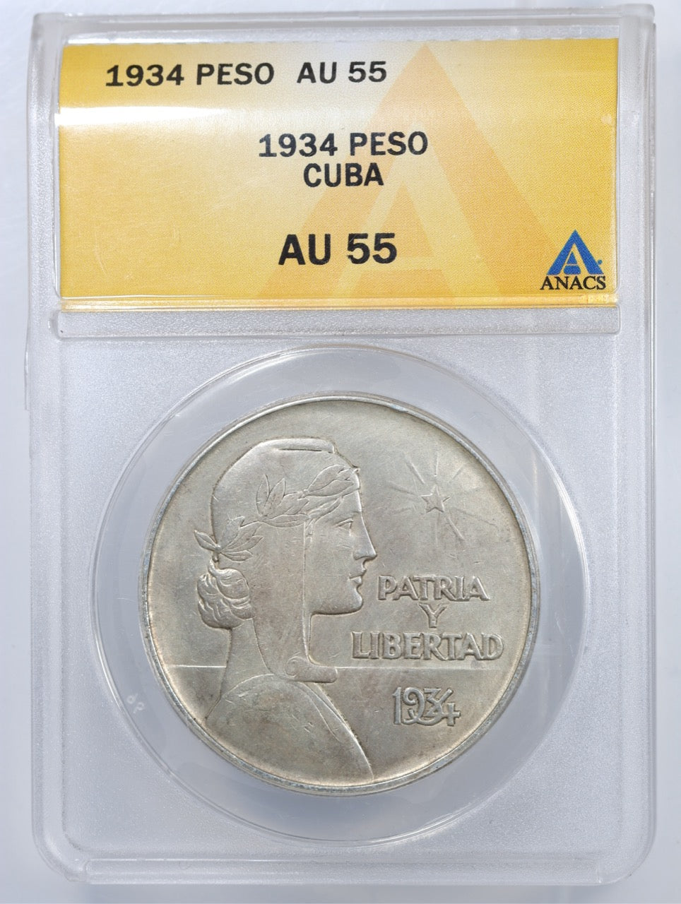 1934 Cuba "ABC" Peso ANACS AU55