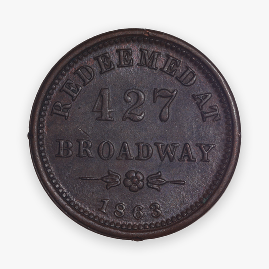 1863 Civil War Store Card - Benjamin & Herrick Fruit Dealers / Redeemed at 427 Broadway (Albany, NY) - Ref. F-10A-1A