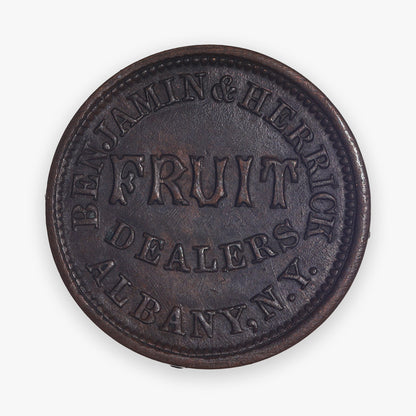 1863 Civil War Store Card - Benjamin & Herrick Fruit Dealers / Redeemed at 427 Broadway (Albany, NY) - Ref. F-10A-1A