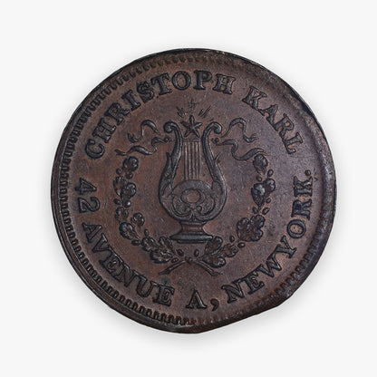 1863 Civil War Store Card - Christoph Karl 42 Avenue A (NYC, NY) Ref. F-630AM-1A - Clipped Planchet (Straight Clip)