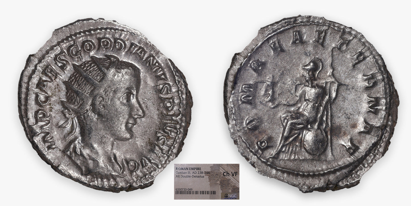 238-244 AD Roman Empire (Gordian III) AR (Silver) Double-Denarius / Antoninianus NGC Ch VF