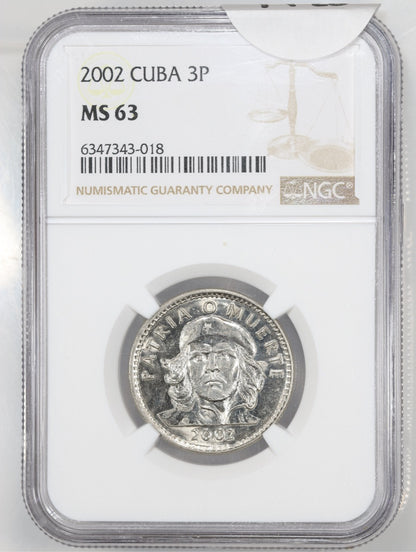 2002 Cuba 3 Peso NGC MS63