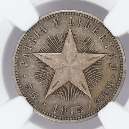 1915 Cuba 20c High Relief • Fine Reeding • NGC XF45