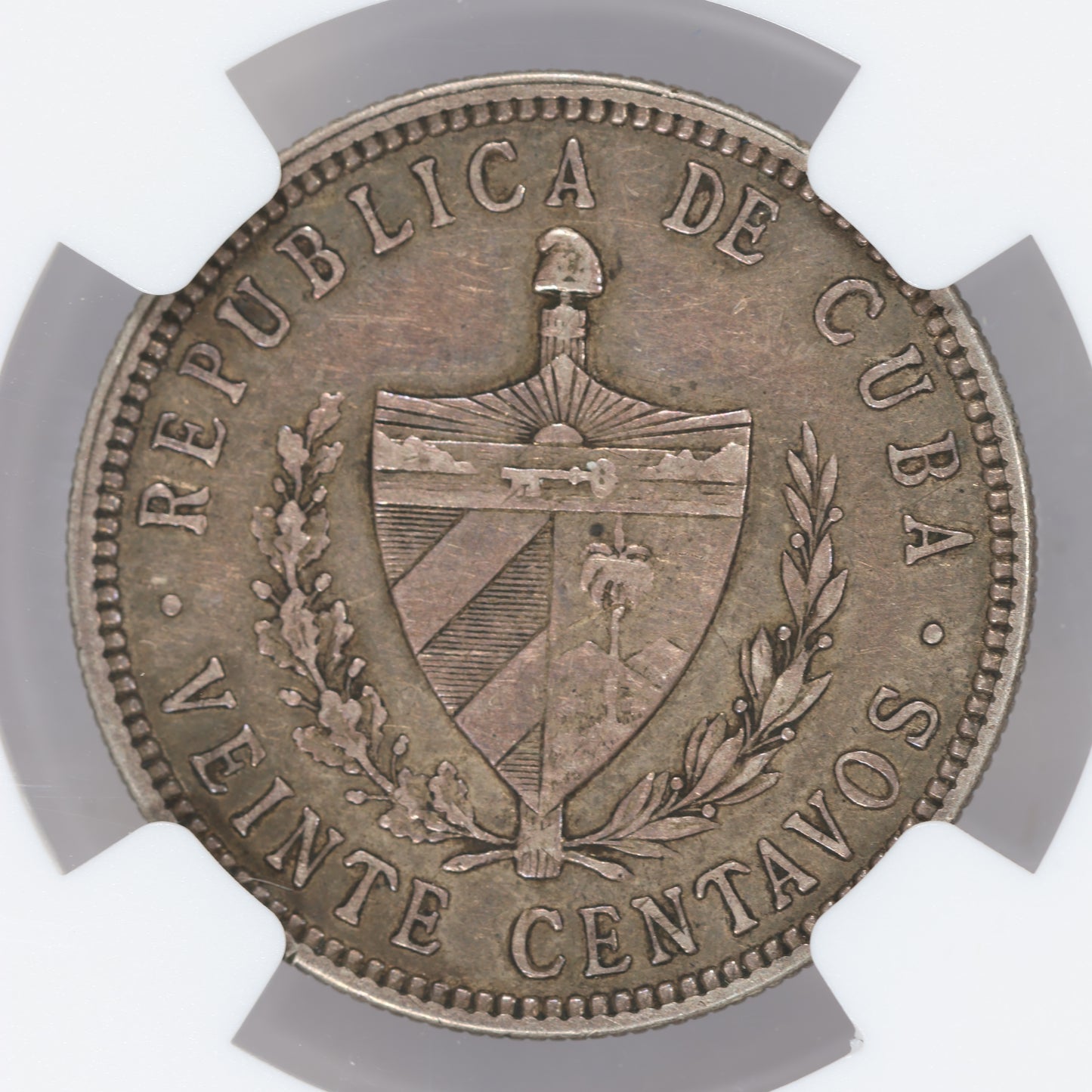 1915 Cuba 20c High Relief • Fine Reeding • NGC XF45