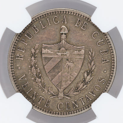 1915 Cuba 20c High Relief • Fine Reeding • NGC XF45