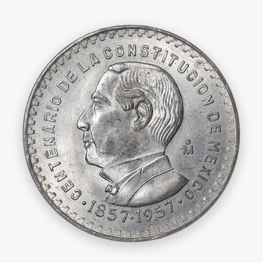 1957 Mexico (100th Anniversary of Constitution) 1 Peso - 10% Silver - AU/Unc